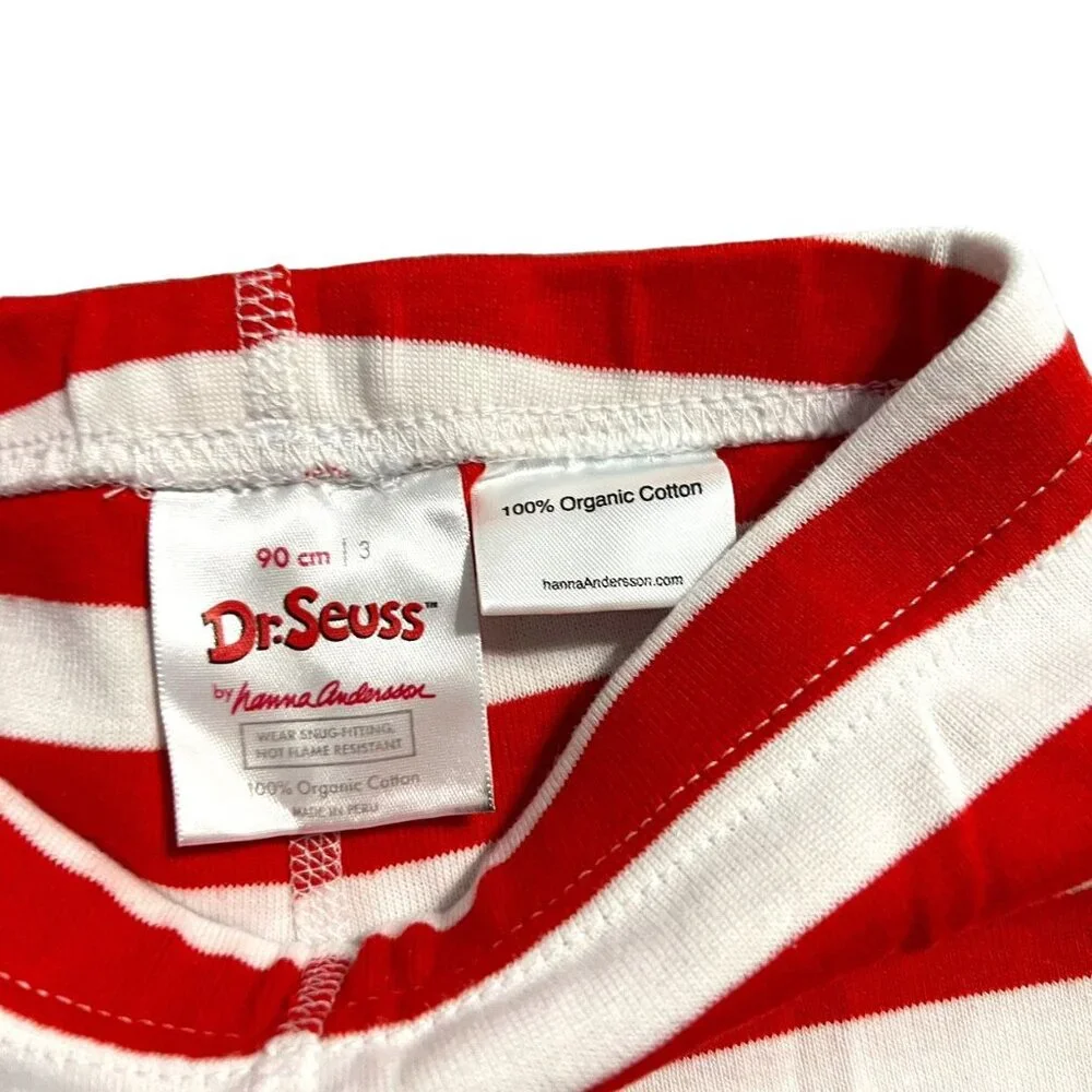 Hanna Andersson Sz 90 (3) Dr. Seuss Cat In The Hat Long John Pajamas